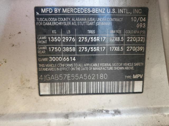 4JGAB57E55A562180 - 2005 MERCEDES-BENZ ML 350 GOLD photo 12