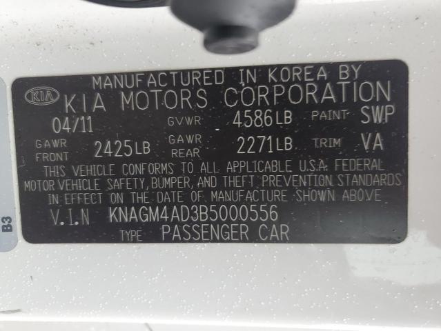 KNAGM4AD3B5000556 - 2011 KIA OPTIMA HYBRID WHITE photo 12