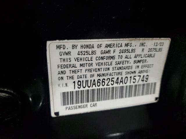 19UUA66254A015749 - 2004 ACURA TL BLACK photo 12