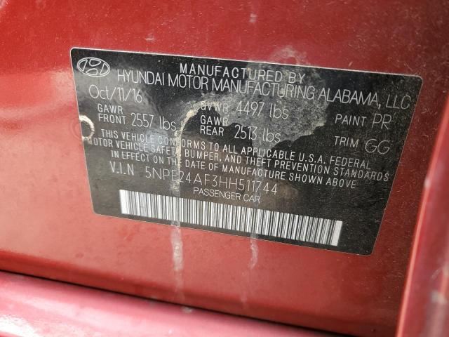 5NPE24AF3HH511744 - 2017 HYUNDAI SONATA SE RED photo 12