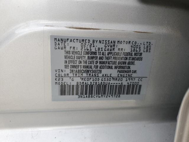 3N1AB8CV6MY249728 - 2021 NISSAN SENTRA SV SILVER photo 12