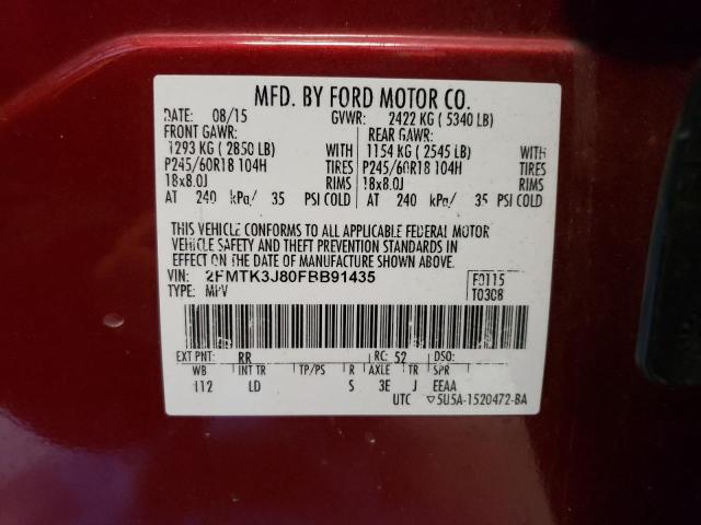 2FMTK3J80FBB91435 - 2015 FORD EDGE SEL BURGUNDY photo 13