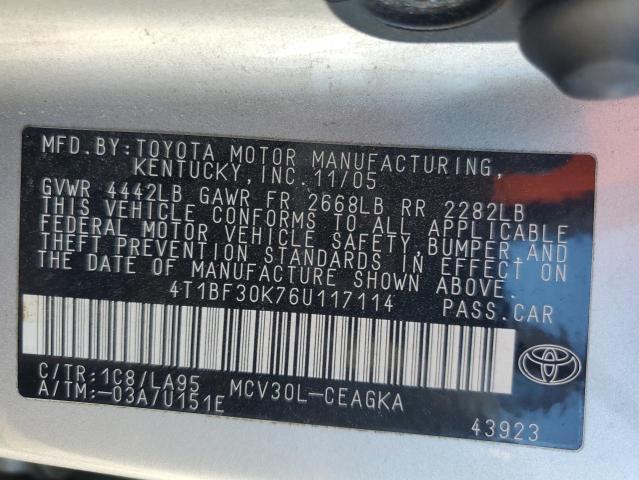 4T1BF30K76U117114 - 2006 TOYOTA CAMRY LE GRAY photo 12