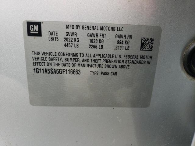 1G11A5SA6GF116663 - 2016 CHEVROLET MALIBU LIM LS 银色 照片 12