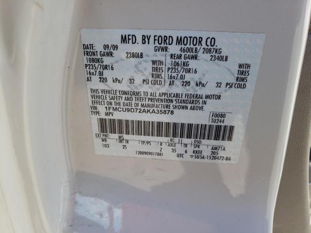 1FMCU9D72AKA35878 - 2010 FORD ESCAPE XLT WHITE photo 12