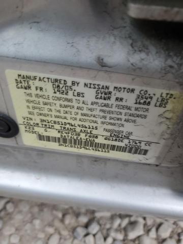 3N1CB51D96L456115 - 2006 NISSAN SENTRA 1.8 SILVER photo 13