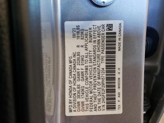 2HGFE2F29PH571204 - 2023 HONDA CIVIC LX SILVER photo 12