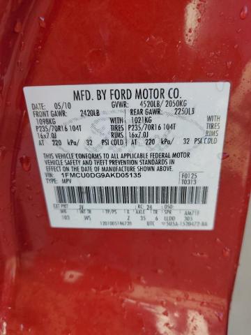 1FMCU0DG9AKD05135 - 2010 FORD ESCAPE XLT RED photo 14