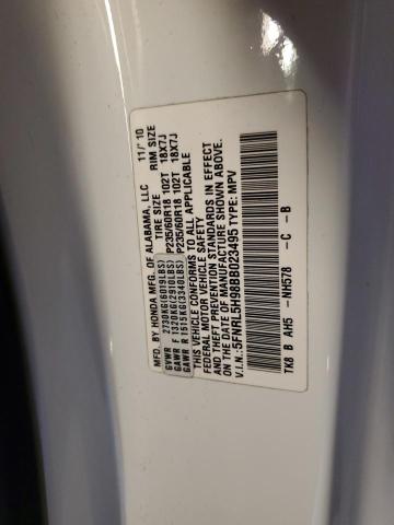 5FNRL5H98BB023495 - 2011 HONDA ODYSSEY TOURING WHITE photo 13