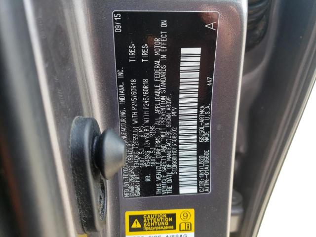 5TDKKRFH0FS108502 - 2015 TOYOTA HIGHLANDER XLE GRAY photo 12