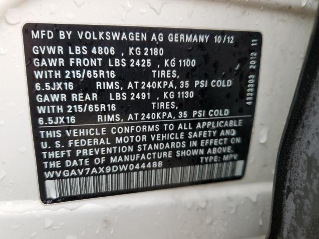 WVGAV7AX9DW044488 - 2013 VOLKSWAGEN TIGUAN S WHITE photo 14