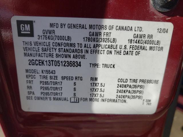 2GCEK13T051236834 - 2005 CHEVROLET SILVERADO K1500 BURGUNDY photo 12