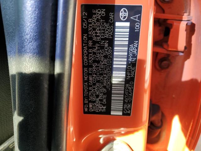 JTDKDTB37C1012389 - 2012 TOYOTA PRIUS C ORANGE photo 12