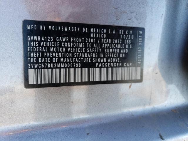 3VWC57BU3MM006799 - 2021 VOLKSWAGEN JETTA S GRAY photo 12