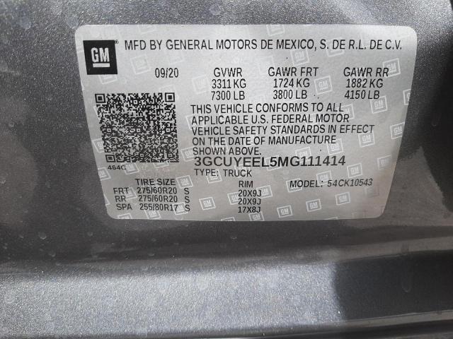 3GCUYEEL5MG111414 - 2021 CHEVROLET SILVERADO K1500 RST GRAY photo 10