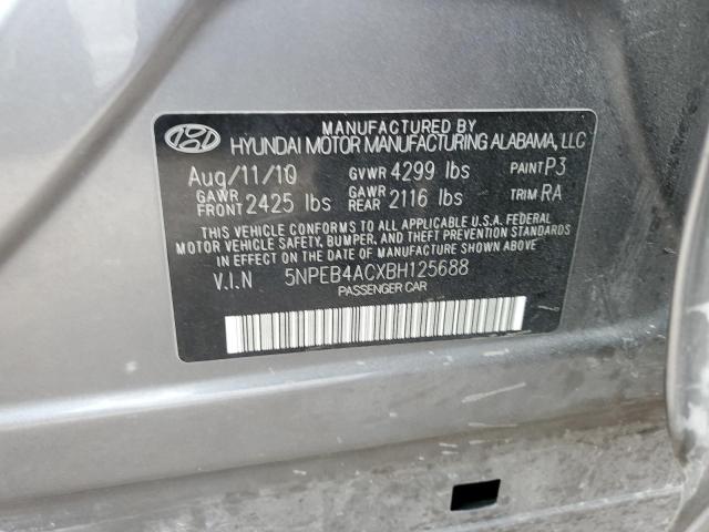 5NPEB4ACXBH125688 - 2011 HYUNDAI SONATA GLS GRAY photo 12