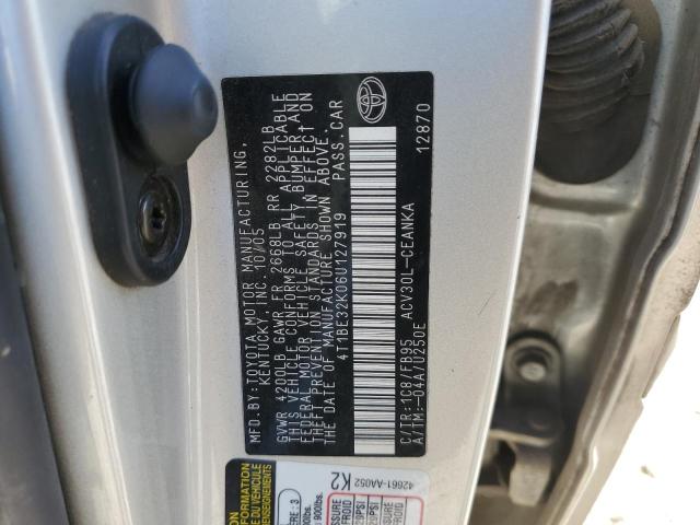 4T1BE32K06U127919 - 2006 TOYOTA CAMRY LE SILVER photo 12