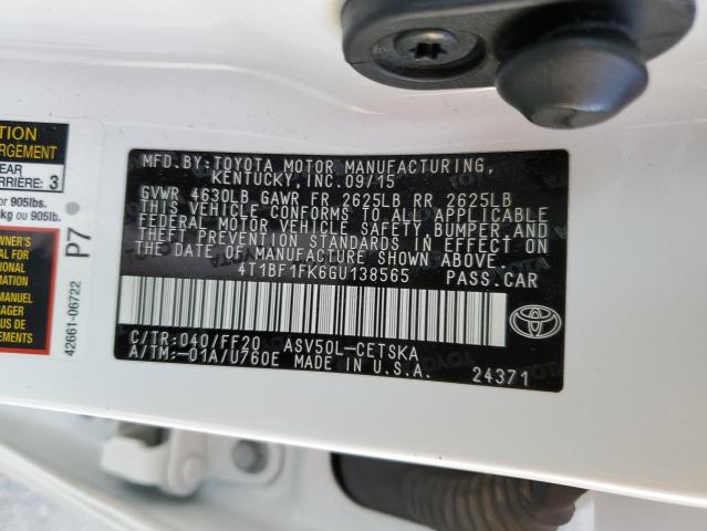 4T1BF1FK6GU138565 - 2016 TOYOTA CAMRY LE WHITE photo 13