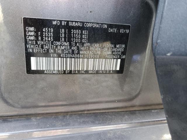 4S3BNAB68K3029068 - 2019 SUBARU LEGACY 2.5I GRAY photo 12