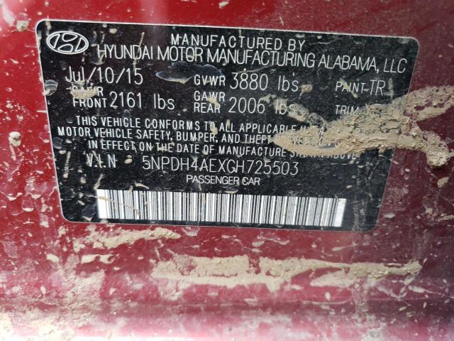 5NPDH4AEXGH725503 - 2016 HYUNDAI ELANTRA SE RED photo 12