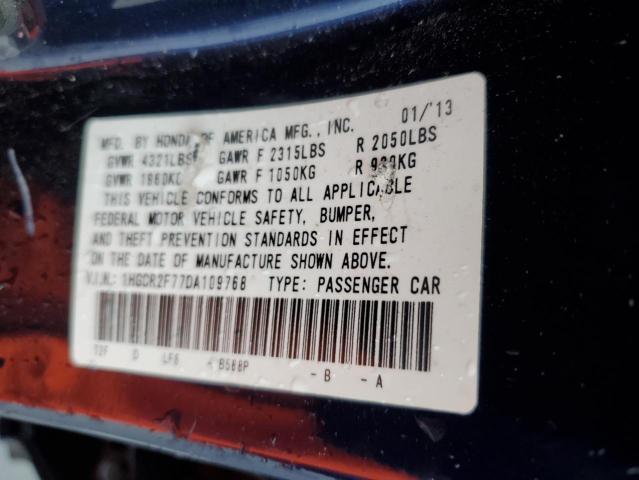 1HGCR2F77DA109768 - 2013 HONDA ACCORD EX BLUE photo 12