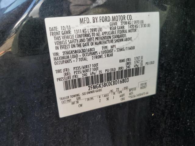 2FMGK5BC0CBD16803 - 2012 FORD FLEX SE BLACK photo 12