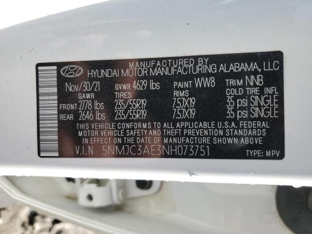 5NMJC3AE3NH073751 - 2022 HYUNDAI TUCSON SEL WHITE photo 12