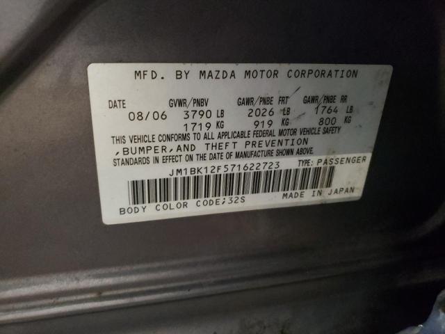 JM1BK12F571622723 - 2007 MAZDA 3 I GRAY photo 12