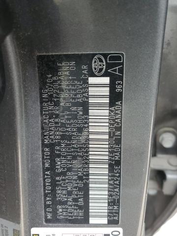 2T1BR32E55C396433 - 2005 TOYOTA COROLLA CE BLACK photo 12