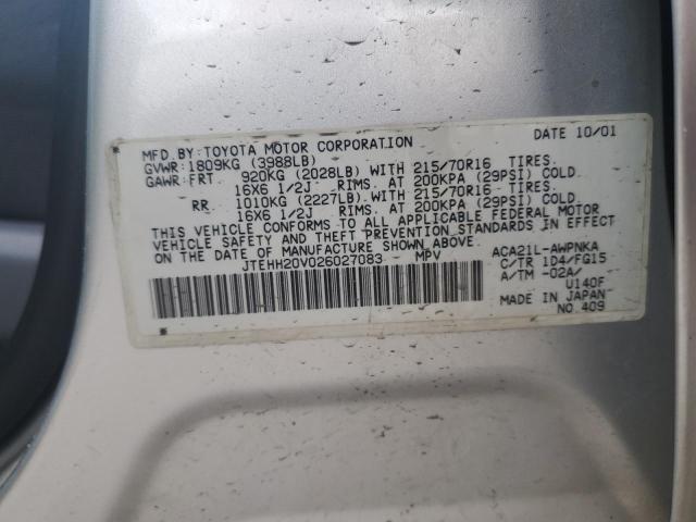 JTEHH20V026027083 - 2002 TOYOTA RAV4 SILVER photo 13