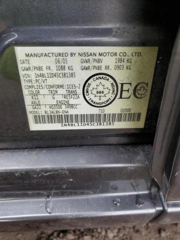 1N4BL11D45C381385 - 2005 NISSAN ALTIMA SE GRAY photo 12