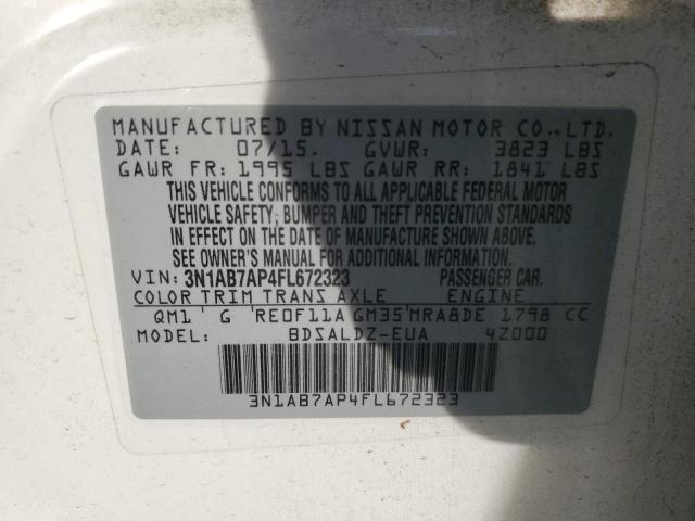 3N1AB7AP4FL672323 - 2015 NISSAN SENTRA S WHITE photo 13