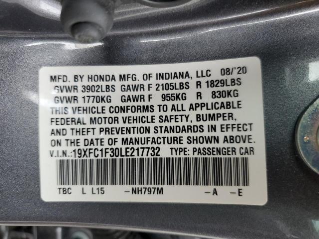 19XFC1F30LE217732 - 2020 HONDA CIVIC EX CHARCOAL photo 12