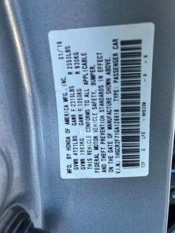 1HGCR2F71GA126618 - 2016 HONDA ACCORD EX GRAY photo 10