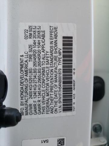 5FNYF7H54NB001879 - 2022 HONDA PASSPORT EXL WHITE photo 14