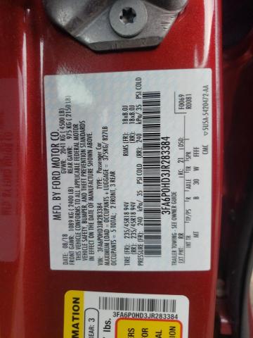 3FA6P0HD3JR283384 - 2018 FORD FUSION SE RED photo 12