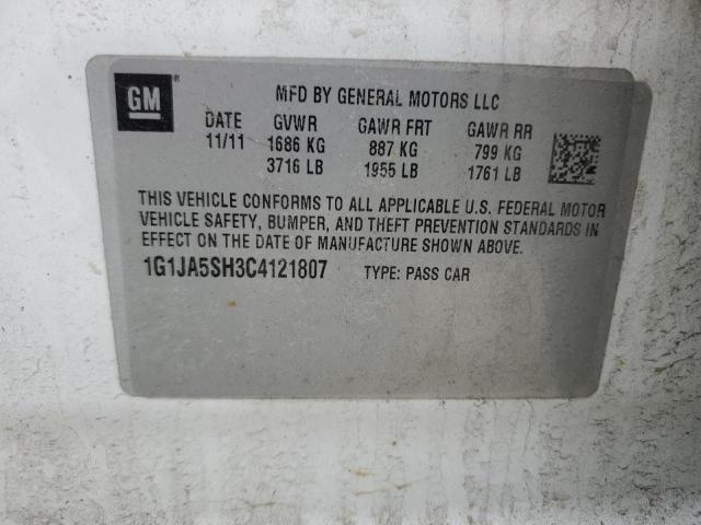 1G1JA5SH3C4121807 - 2012 CHEVROLET SONIC LS 白色 照片 12