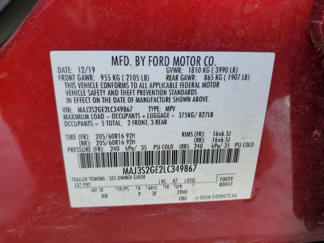 MAJ3S2GE2LC349867 - 2020 FORD ECOSPORT SE RED photo 14