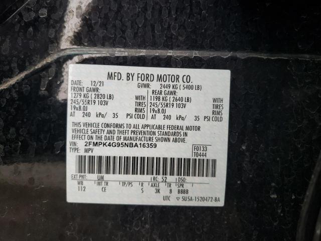 2FMPK4G95NBA16359 - 2022 FORD EDGE SE BLACK photo 14