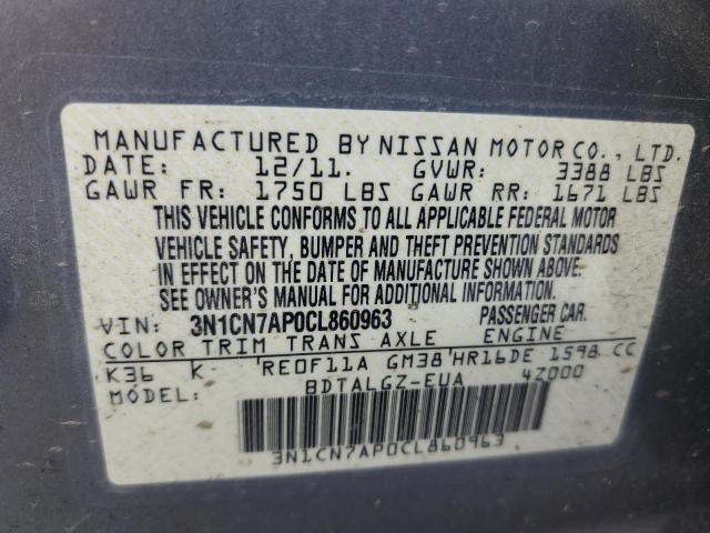 3N1CN7AP0CL860963 - 2012 NISSAN VERSA S SILVER photo 13