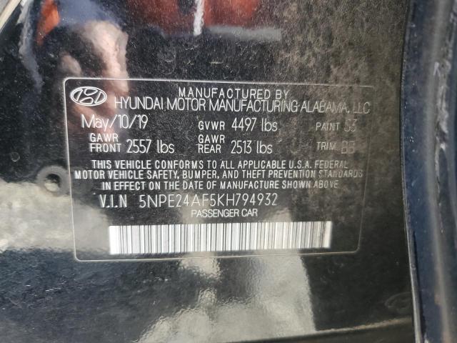 5NPE24AF5KH794932 - 2019 HYUNDAI SONATA SE BLACK photo 12