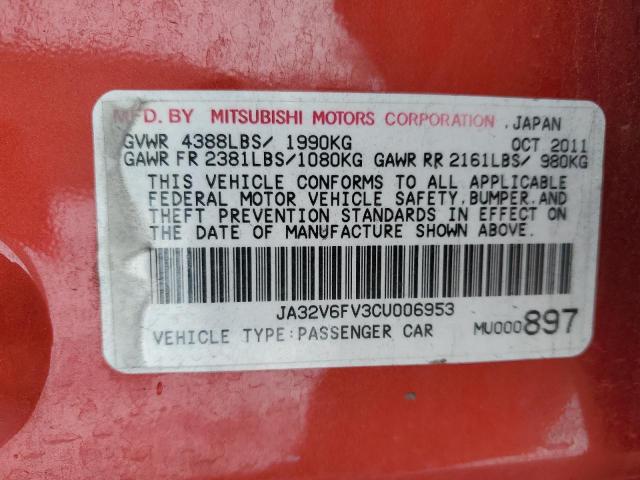 JA32V6FV3CU006953 - 2012 MITSUBISHI LANCER RALLIART RED photo 12