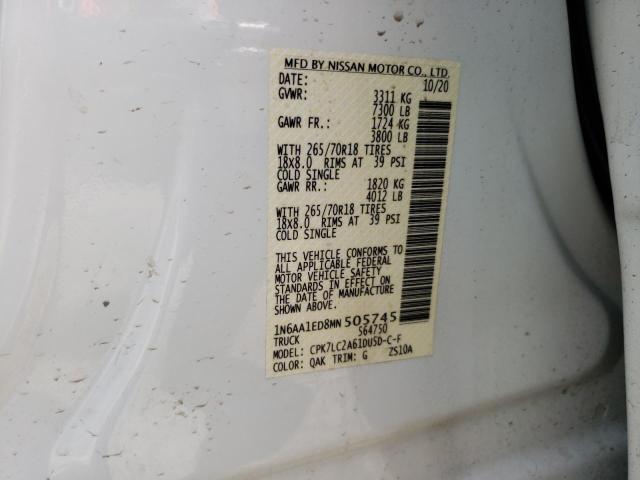 1N6AA1ED8MN505745 - 2021 NISSAN TITAN SV WHITE photo 12