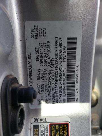 5J6RM4H43GL084716 - 2016 HONDA CR-V SE SILVER photo 12