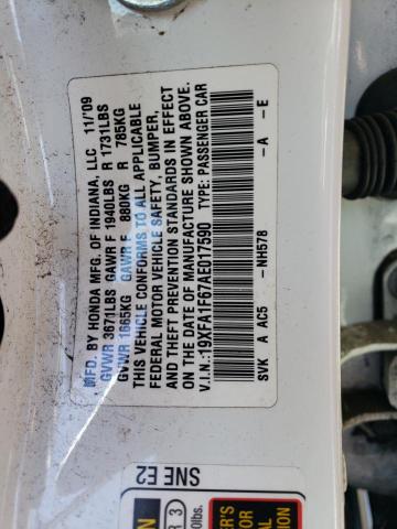 19XFA1F67AE017590 - 2010 HONDA CIVIC LX-S Սպիտակ լուսանկար 12