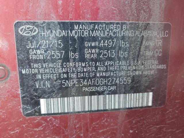 5NPE34AF0GH274559 - 2016 HYUNDAI SONATA SPORT RED photo 12