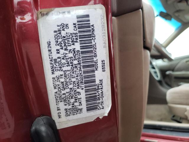 4T1BG22K3WU859109 - 1998 TOYOTA CAMRY CE MAROON photo 12