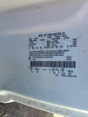 1FTYR10DX8PA67516 - 2008 FORD RANGER WHITE photo 12