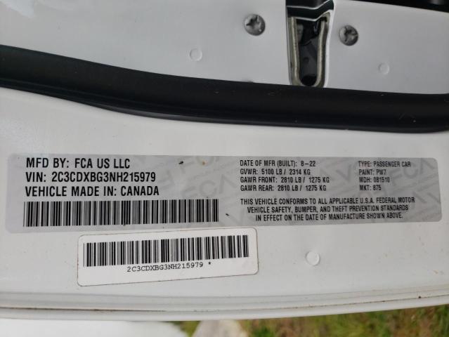 2C3CDXBG3NH215979 - 2022 DODGE CHARGER SXT WHITE photo 12