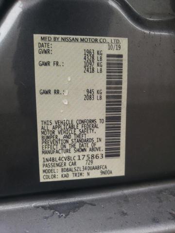 1N4BL4CV8LC175863 - 2020 NISSAN ALTIMA SR GRAY photo 13